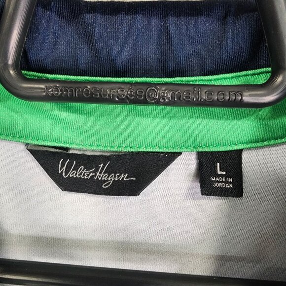 Mens Walter Hogan Polo Shirt Blue Green White Geometric Print Short Sleeve L - Picture 3 of 8